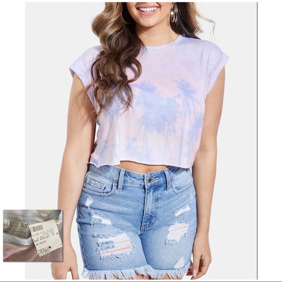 Guess Tops - GUESS | NWT | Cropped Faded Palm Print T-Shirt